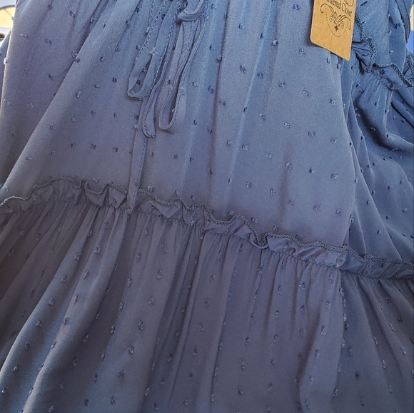 New Boho Swiss Polka Dot Babydoll Cami Mini Dress Sundress Dusty Blue - Picture 8 of 10